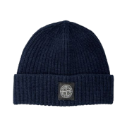 Stone Island N10B5 Ribbed Geelong Wool Beanie Navy Blue - 23FW
