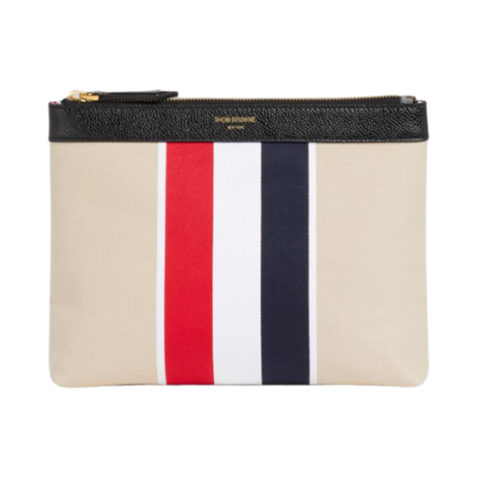 FAL008A-06558-255 Thom Browne Cotton Canvas Jacquard Stripe Toiletry Case Natural
