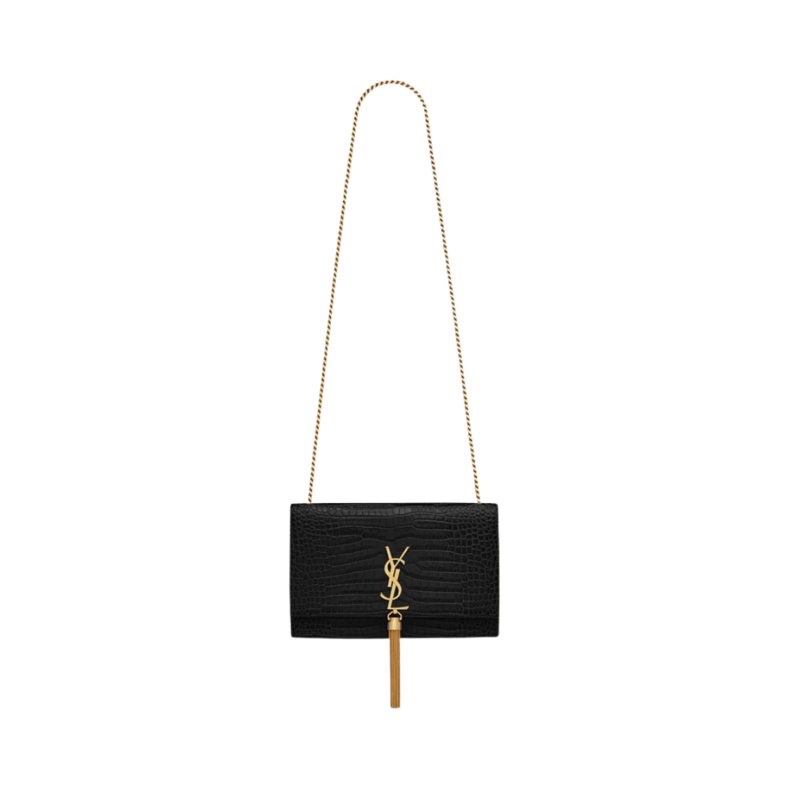 생로랑 케이트 미디움 체인 백 태슬 크로커다일 엠보스 샤이니 레더 블랙(Saint Laurent Kate Medium Chain Bag With Tassel In Crocodile-Embossed Shiny Leather Black) - 1