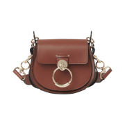 Chloe Tess Small Bag in Shiny Suede Calfskin Sepia Brown