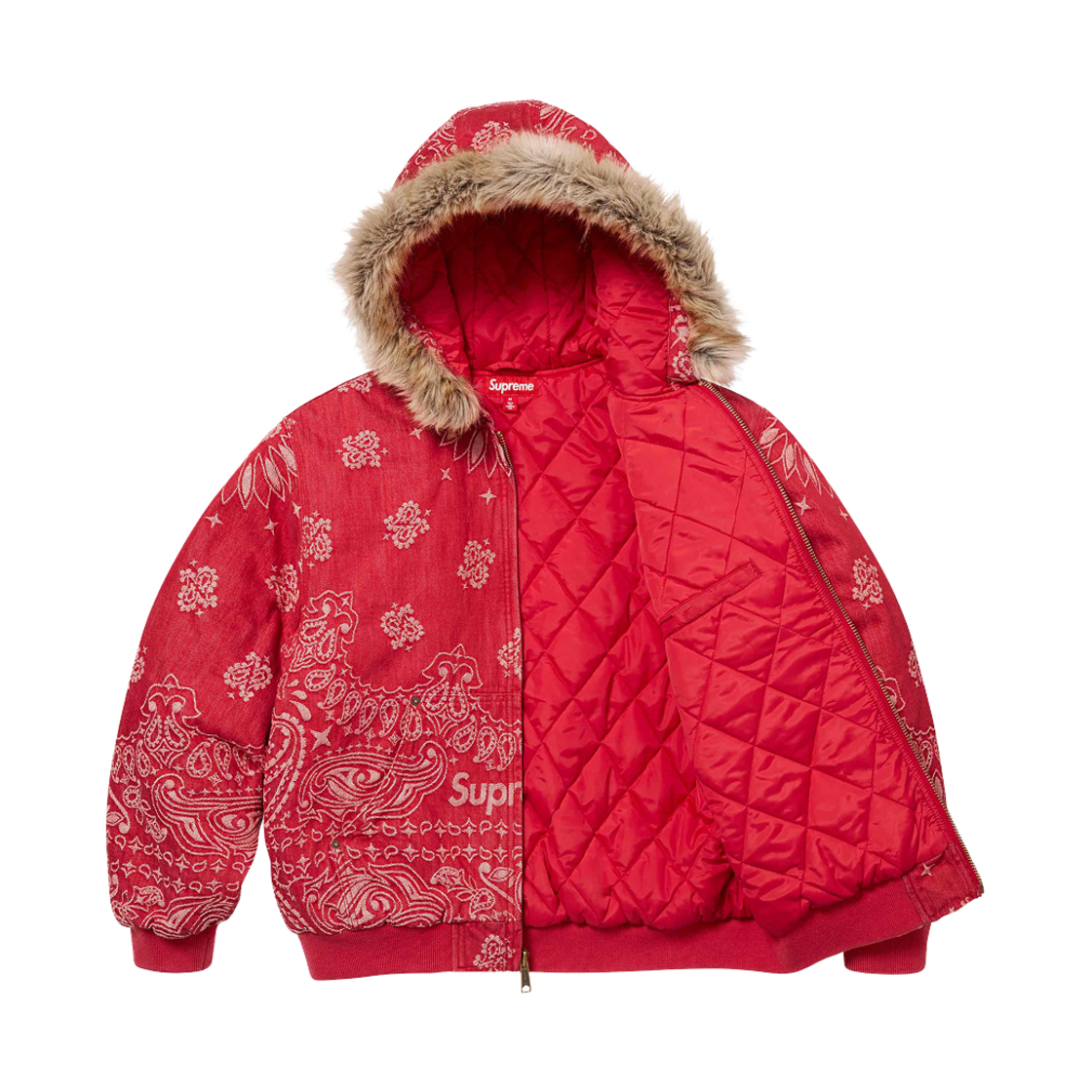 슈프림 반다나 자카드 데님 후드 워크 자켓 레드 - 25SS(Supreme Bandana Jacquard Denim Hooded Work Jacket Red - 25SS) - 2