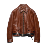 (W) Prada Leather Jacket Belt Palisander
