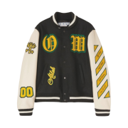 Off-White Graphics Leather Varsity Jacket Black Yellow