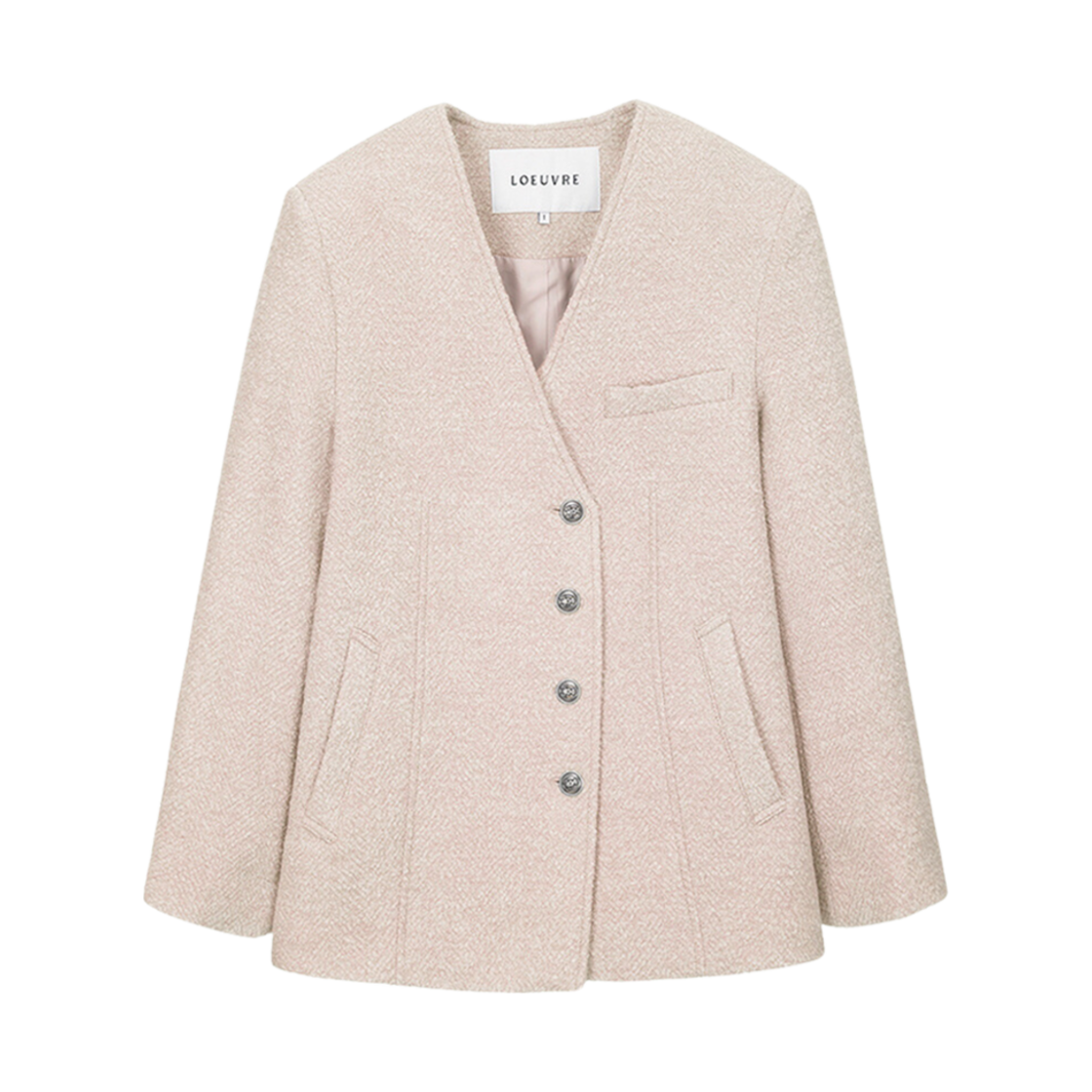 (W) 루에브르 칼라리스 부클 자켓 라이트 핑크((W) Loeuvre Collarless Boucle Jacket Light Pink)