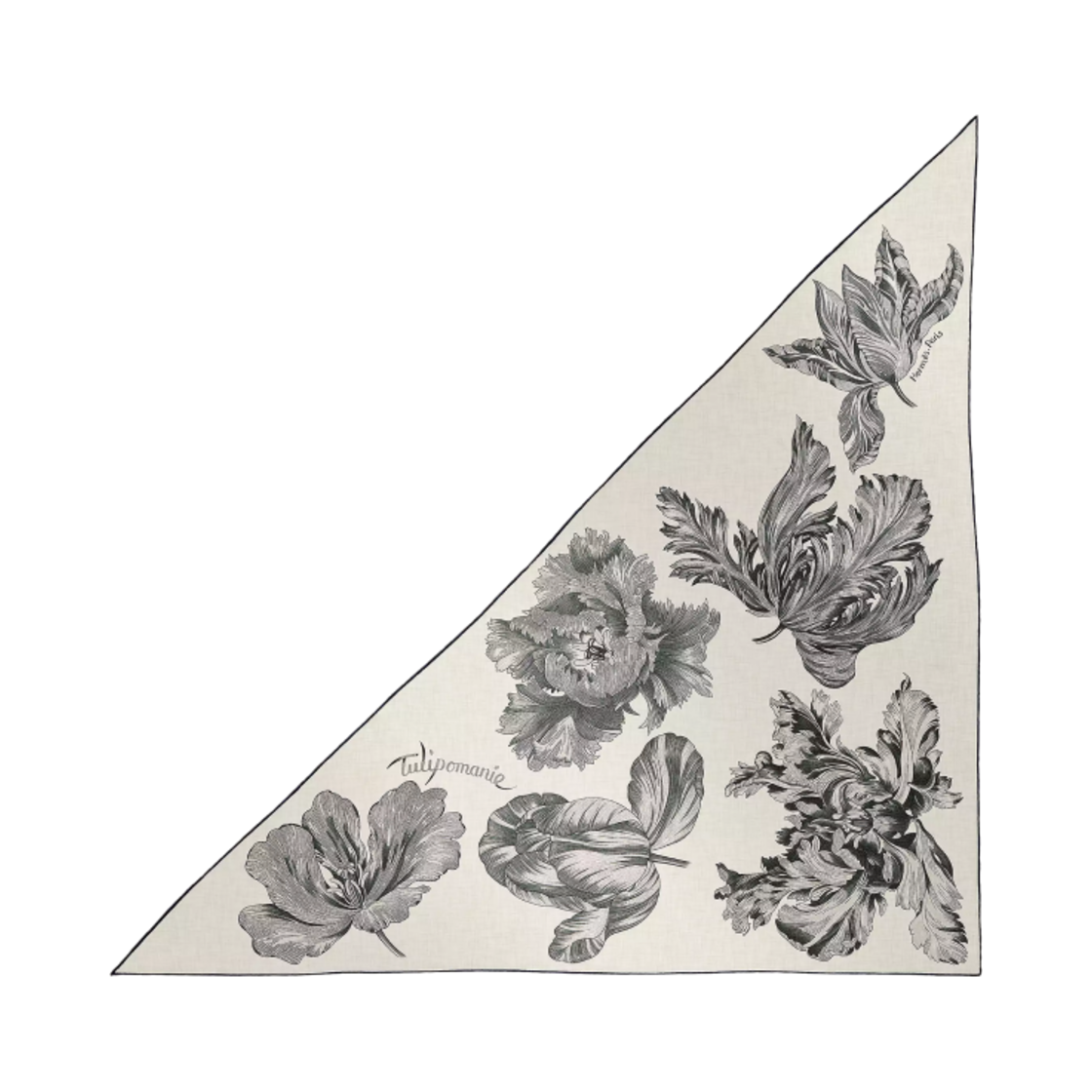 H363964S06 (W) Hermes Tulipomanie Giant Triangle Scarf Blanc Noir Gris