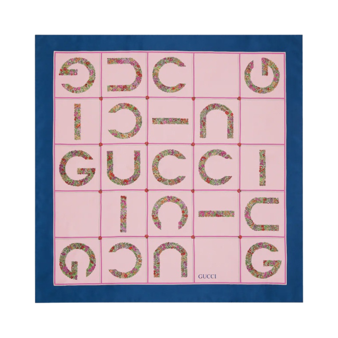 (W) 구찌 프린트 실크 트윌 까레 핑크 블루((W) Gucci Print Silk Twill Carre Pink Blue) - 1