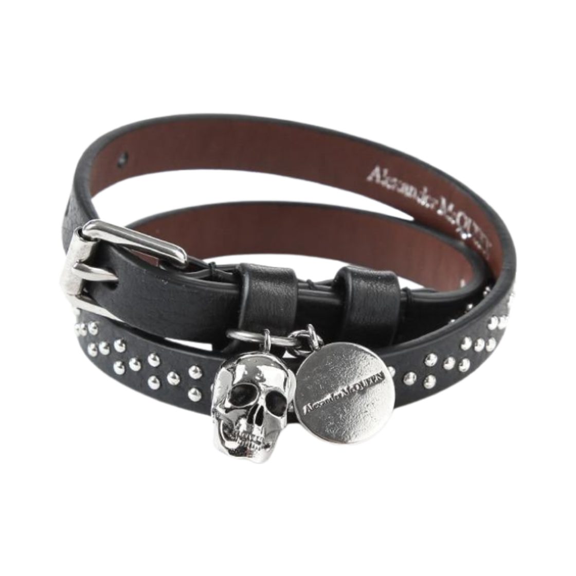 알렉산더 맥퀸 실버 스컬 스터드 브레이슬릿 블랙(Alexander McQueen Silver Skull Stud Bracelet Black) - 1