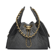 Chanel 25 Small Handbag Washed Denim & Gold Black