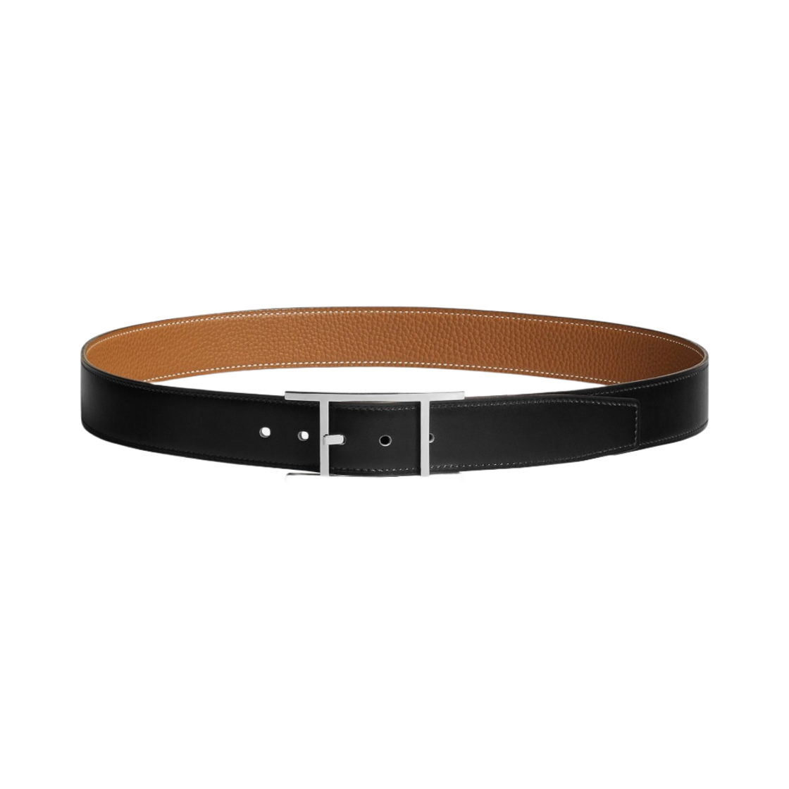 H054550CKAA Hermes Quentin Reversible Belt Togo & Palladium Noir Gold