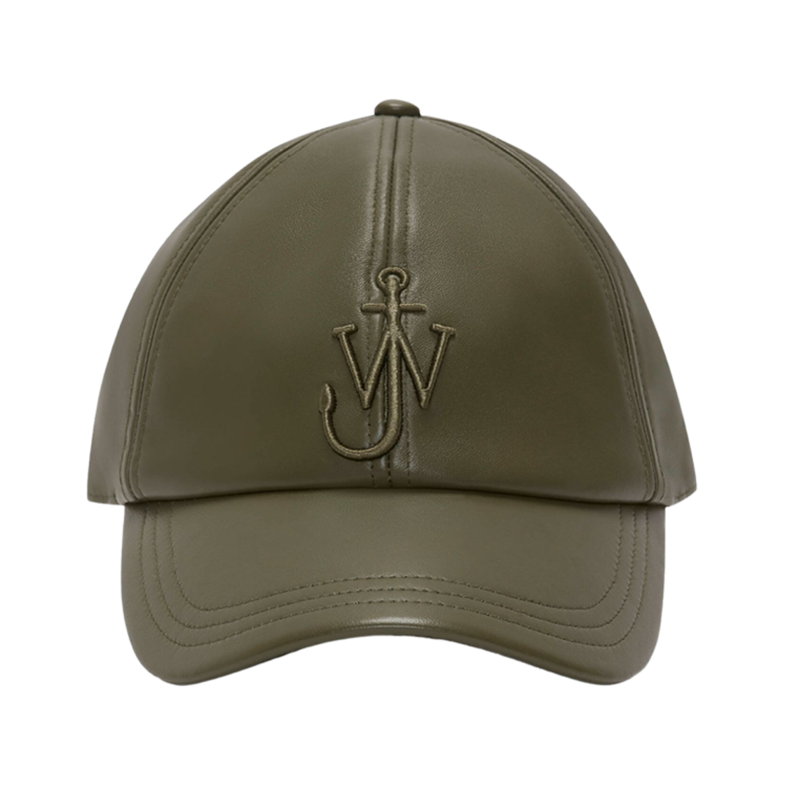 AC0198LA0277598 JW Anderson Anchor Logo Leather Baseball Cap Dark Olive