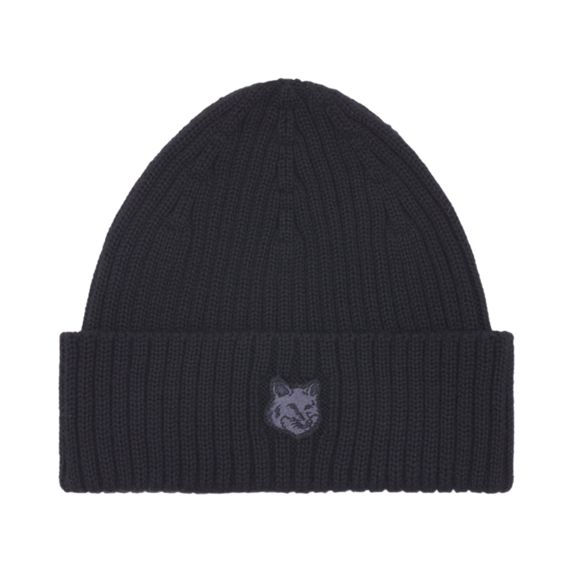 메종 키츠네 볼드 폭스 헤드 패치 립드 비니 블랙(Maison Kitsune Bold Fox Head Patch Ribbed Beanie Black)