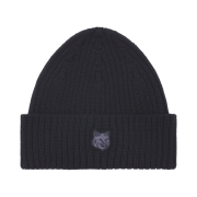 Maison Kitsune Bold Fox Head Patch Ribbed Beanie Black