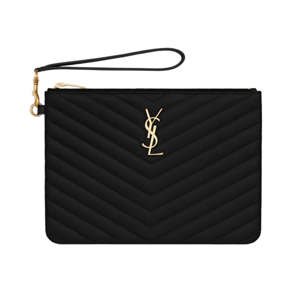 379039-CWU01-1000 Saint Laurent Gold Monogram A5 Pouch in Matelasse Leather Black