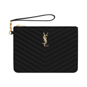 Saint Laurent Gold Monogram A5 Pouch in Matelasse Leather Black