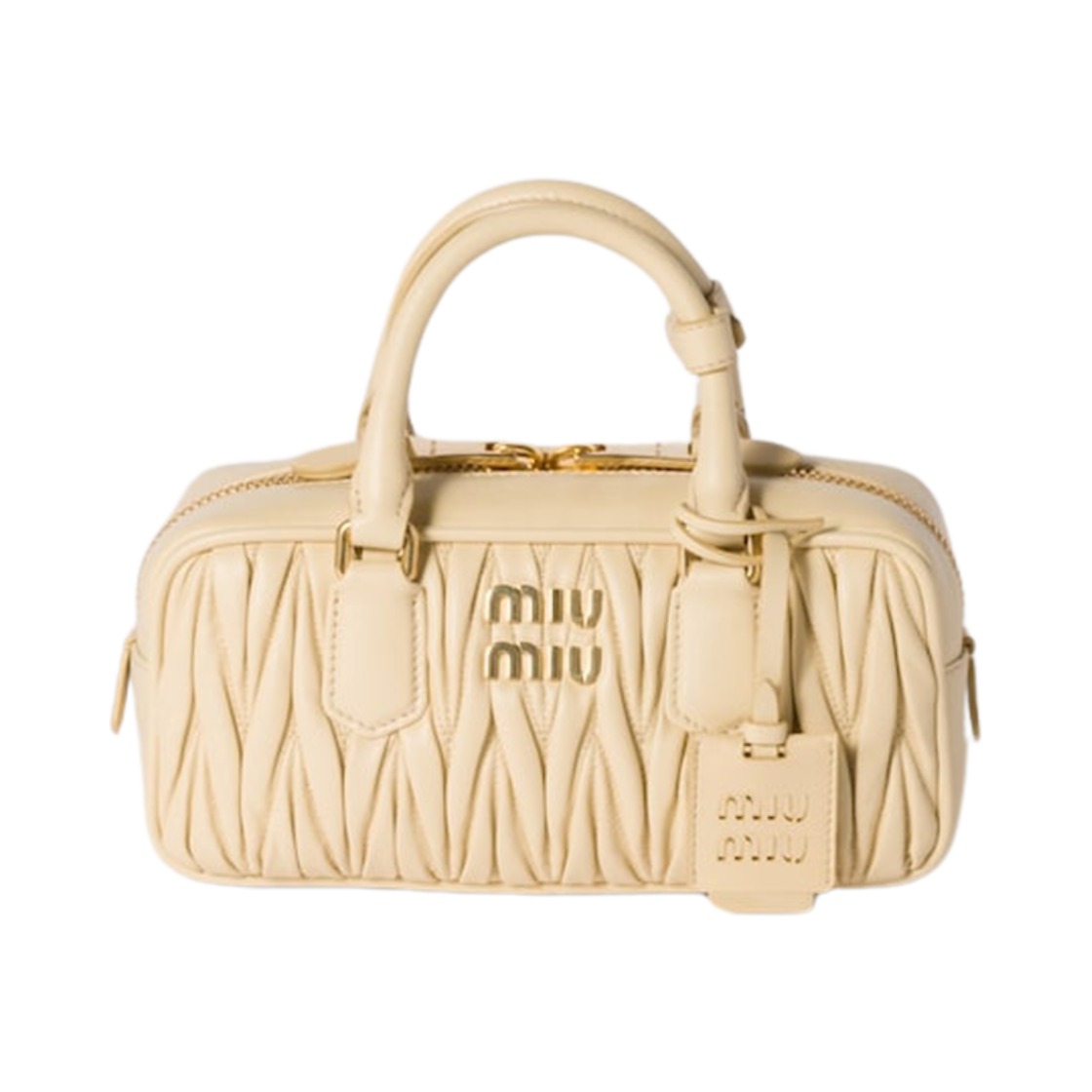 5BB142-AN88-F0K57 Miu Miu Arcadie Matelasse Nappa Leather Tote Bag Soy Green