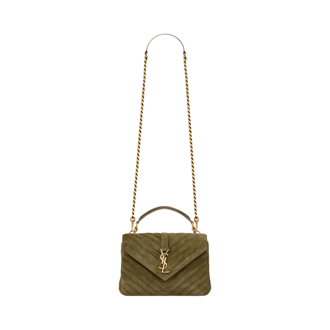 생로랑 컬리지 미디움 체인 백 퀼티드 스웨이드 로덴 그린(Saint Laurent College Medium Chain Bag In Quilted Suede Loden Green) - 1