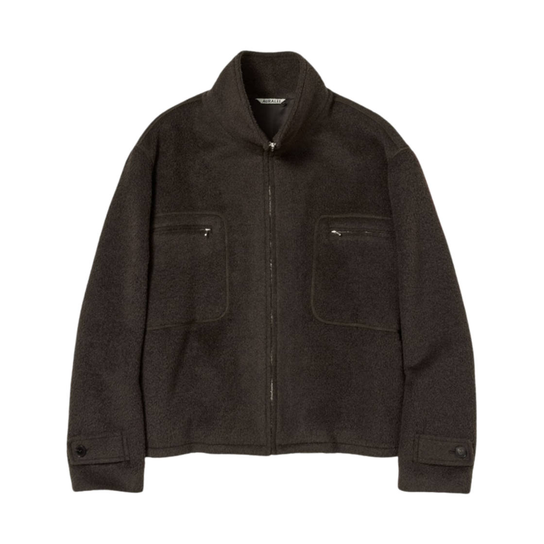 오라리 브러쉬드 수리 알파카 모헤어 자카드 집 블루종 다크 브라운 - 23AW(Auralee Brushed Suri Alpaca Mohair Jacquard Zip Blouson Dark Brown - 23AW) - 1