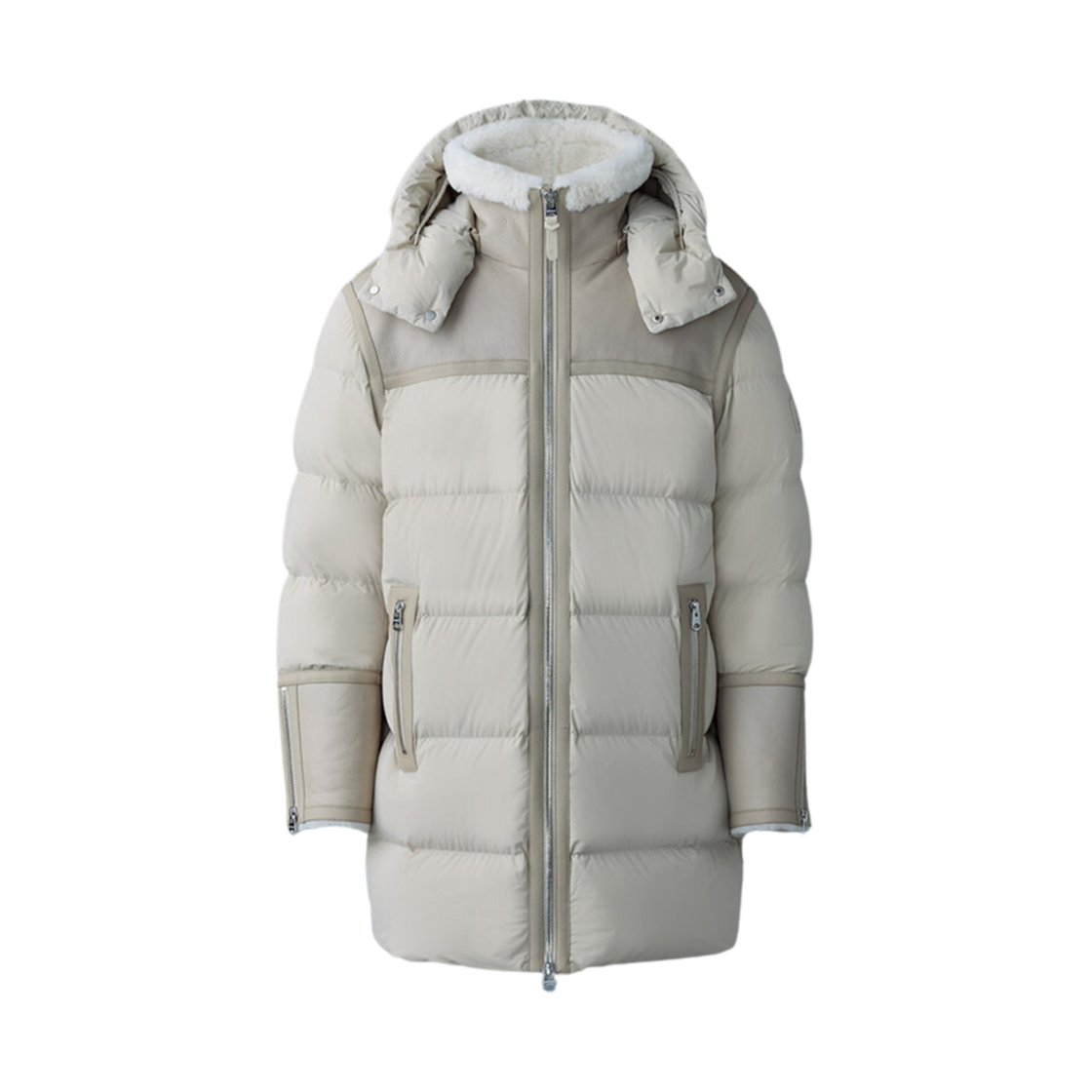 NICHOLAS Mackage Nicholas Mixed-Media Shearling Down Parka Trench Natural