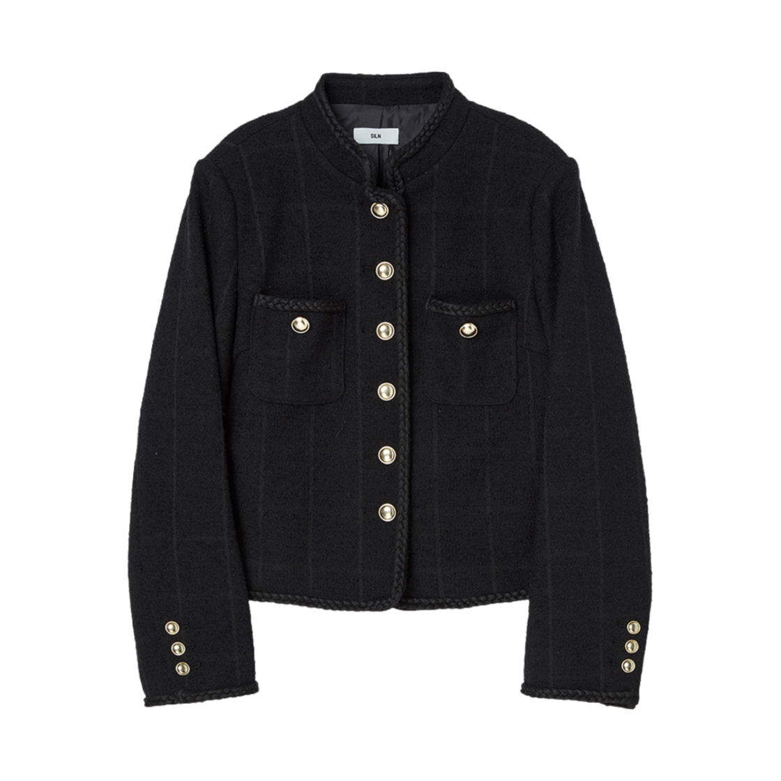 SNFWJK01 SILN Classic Check Wool Boucle Tweed Jacket Black