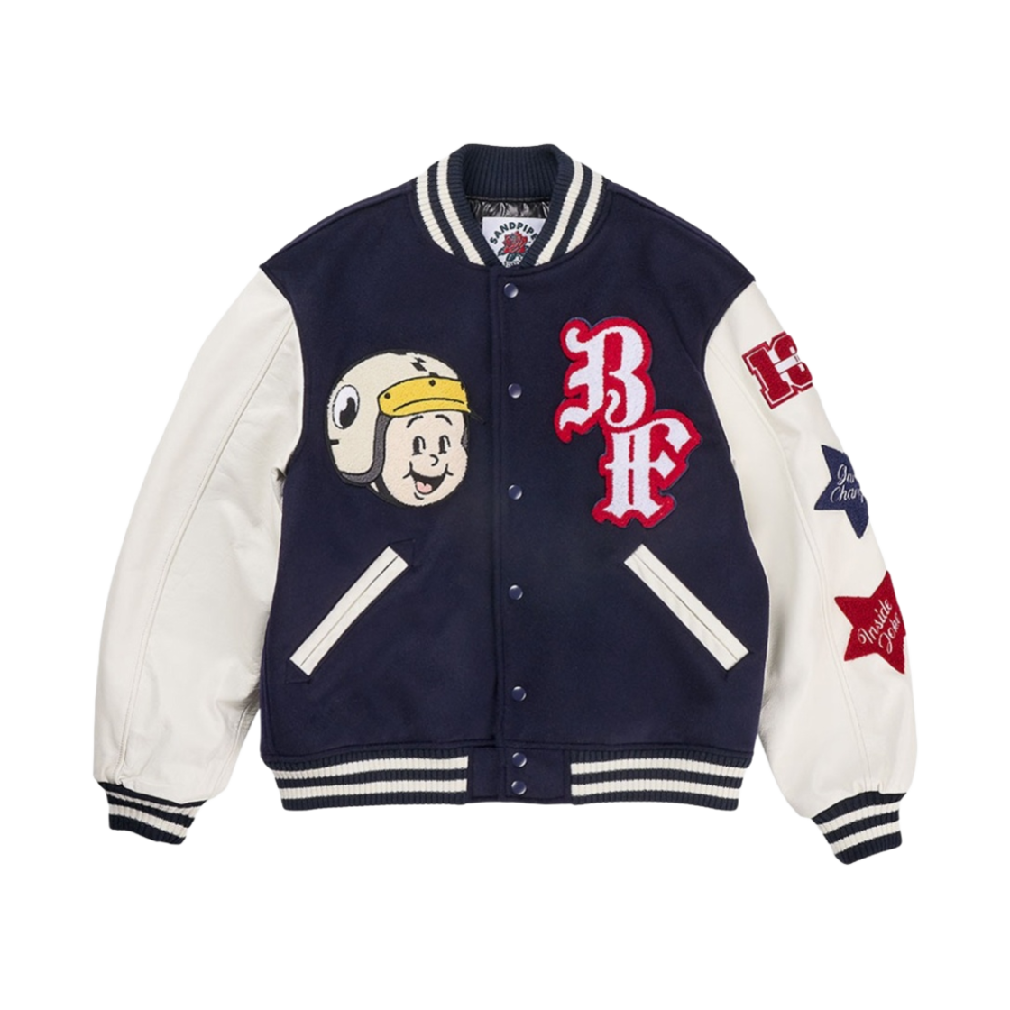 빠더너스 x 샌드파이퍼 팀 바시티 자켓 네이비 아이보리(BDNS x Sandpiper Team Varsity Jacket Navy Ivory)