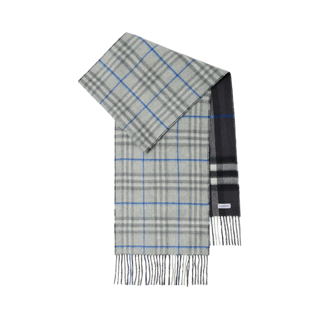 8095700 Burberry Reversible Contrast Check Cashmere Muffler Grey Off Black