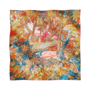 (W) Hermes La Vallee de Cristal Scarf 90 Orange Rose Bleu