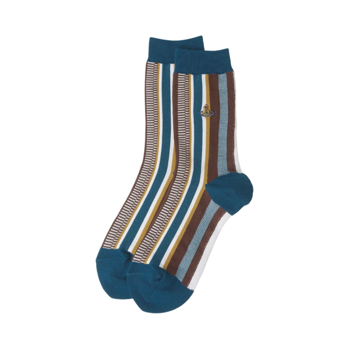 (W) 비비안 웨스트우드 멀티 스트라이프 크루 삭스 브라운((W) Vivienne Westwood Multi Stripe Crew Socks Brown) - 1