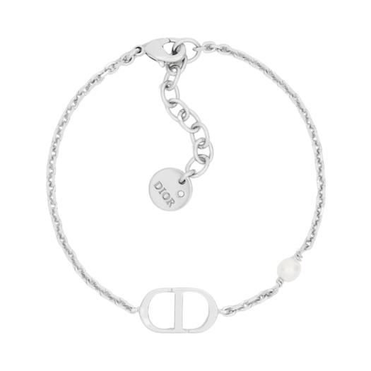 (W) Dior Petit CD Bracelet Palladium Finish Metal White Resin Pearls