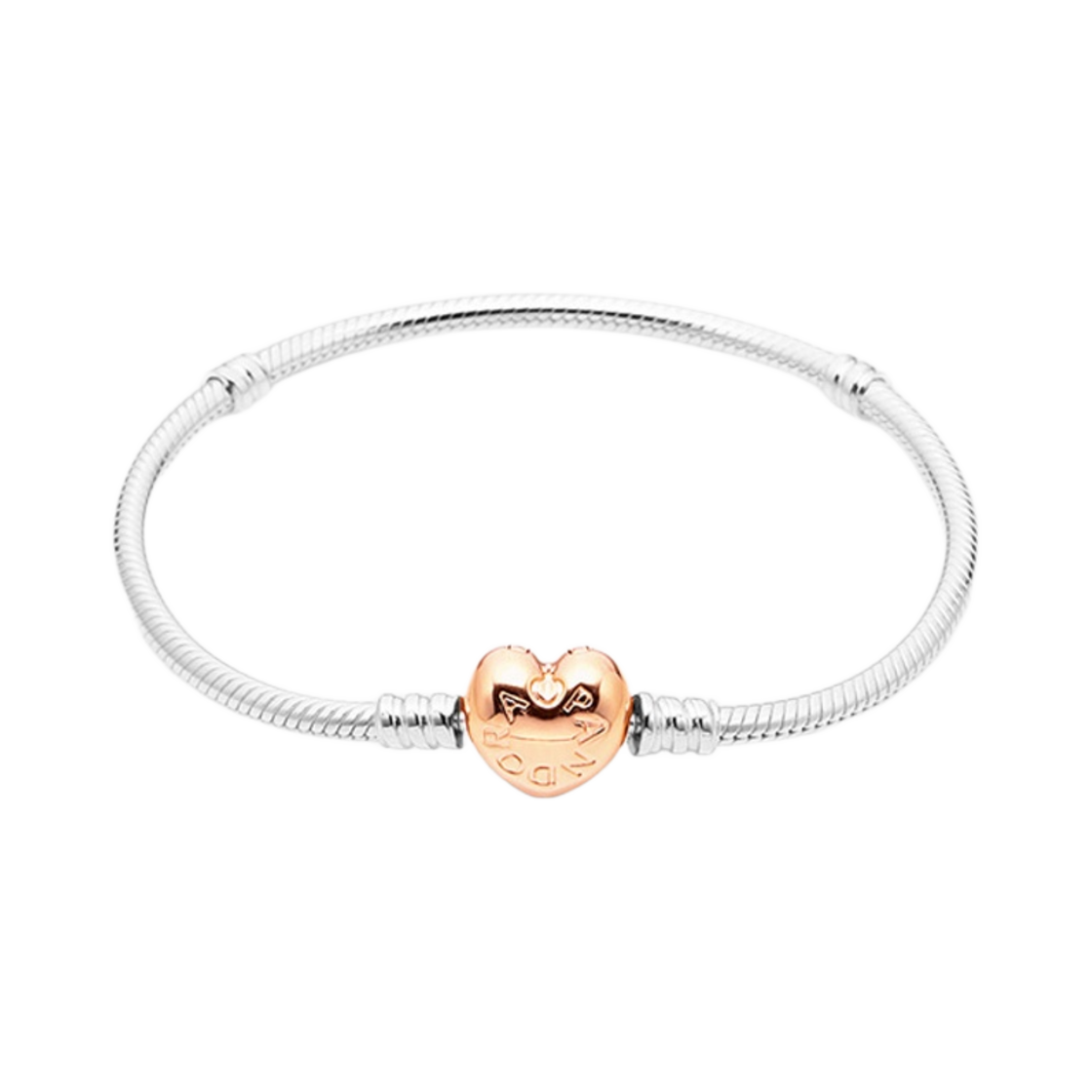 580719 (W) Pandora Moments Heart Clasp Snake Chain Bracelet Sterling Silver Rose Gold Plated