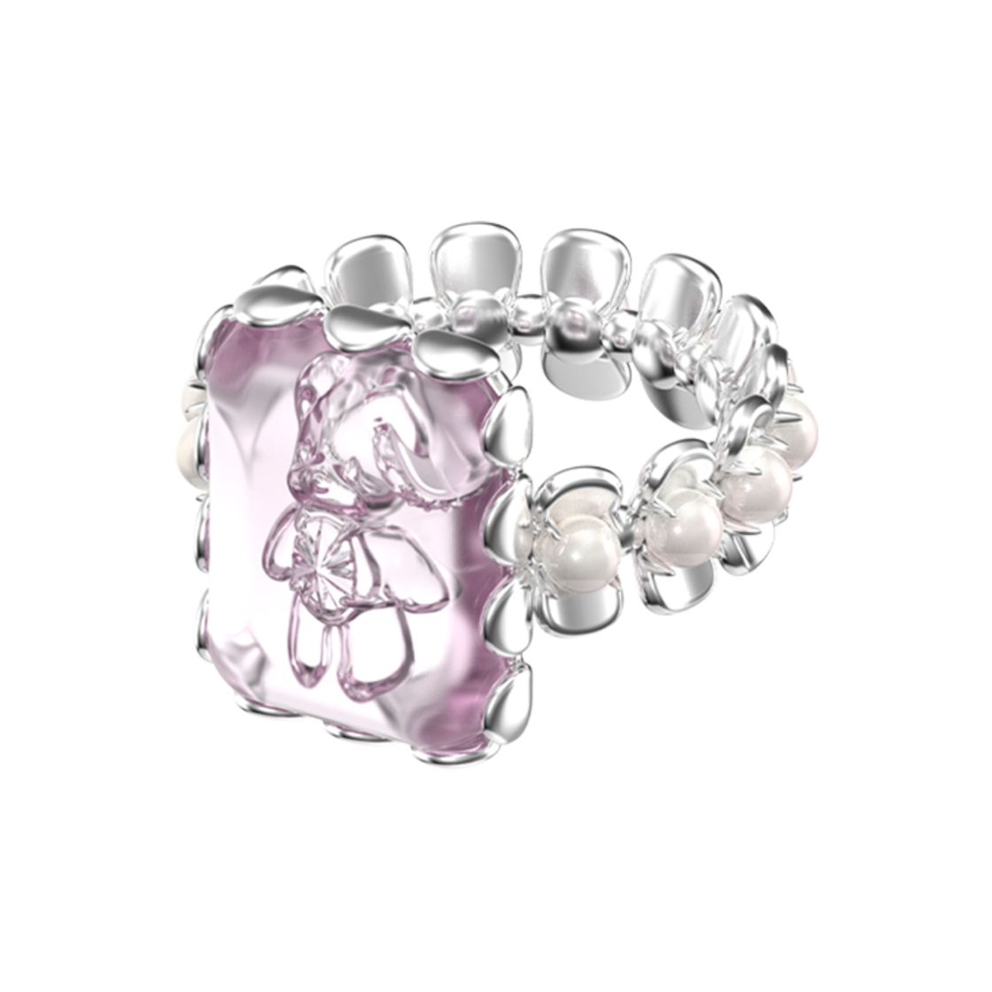 KW5BJERYV04PK Yvmin Crystal Bear Lace Ring Pink - 25SS - 대표 이미지 #1
