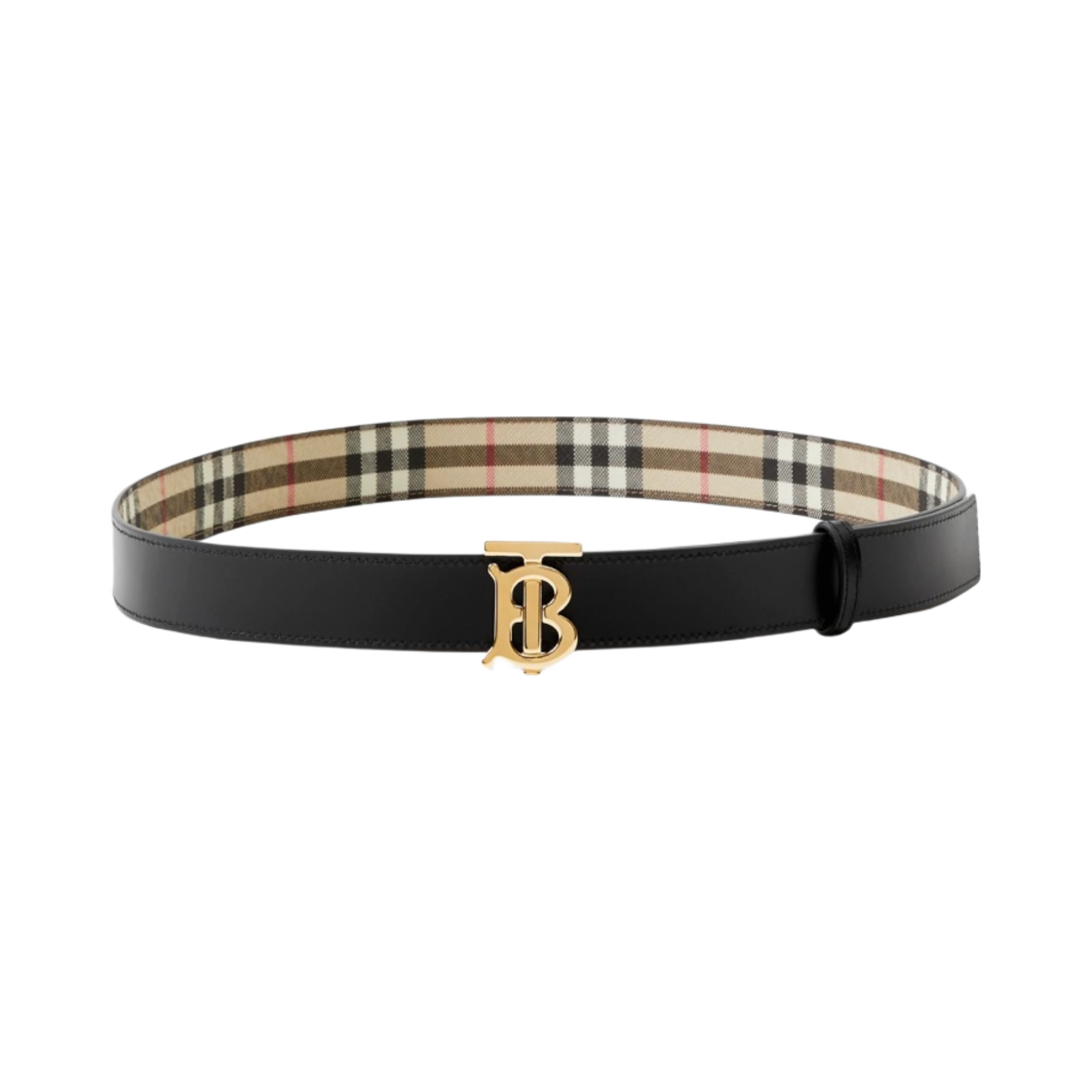 (W) 버버리 체크 레더 리버시블 TB 벨트 아카이브 베이지 블랙((W) Burberry Check and Leather Reversible TB Belt Archive Beige Black) - 2