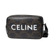 Celine Medium Messenger Bag in Triomphe Canvas with Celine Print Black