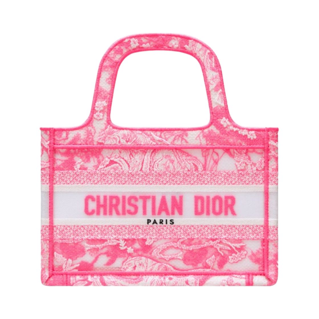 디올 미니 북 토트백 트왈 드 주이 리버스 투명 캔버스 플로레센트 핑크