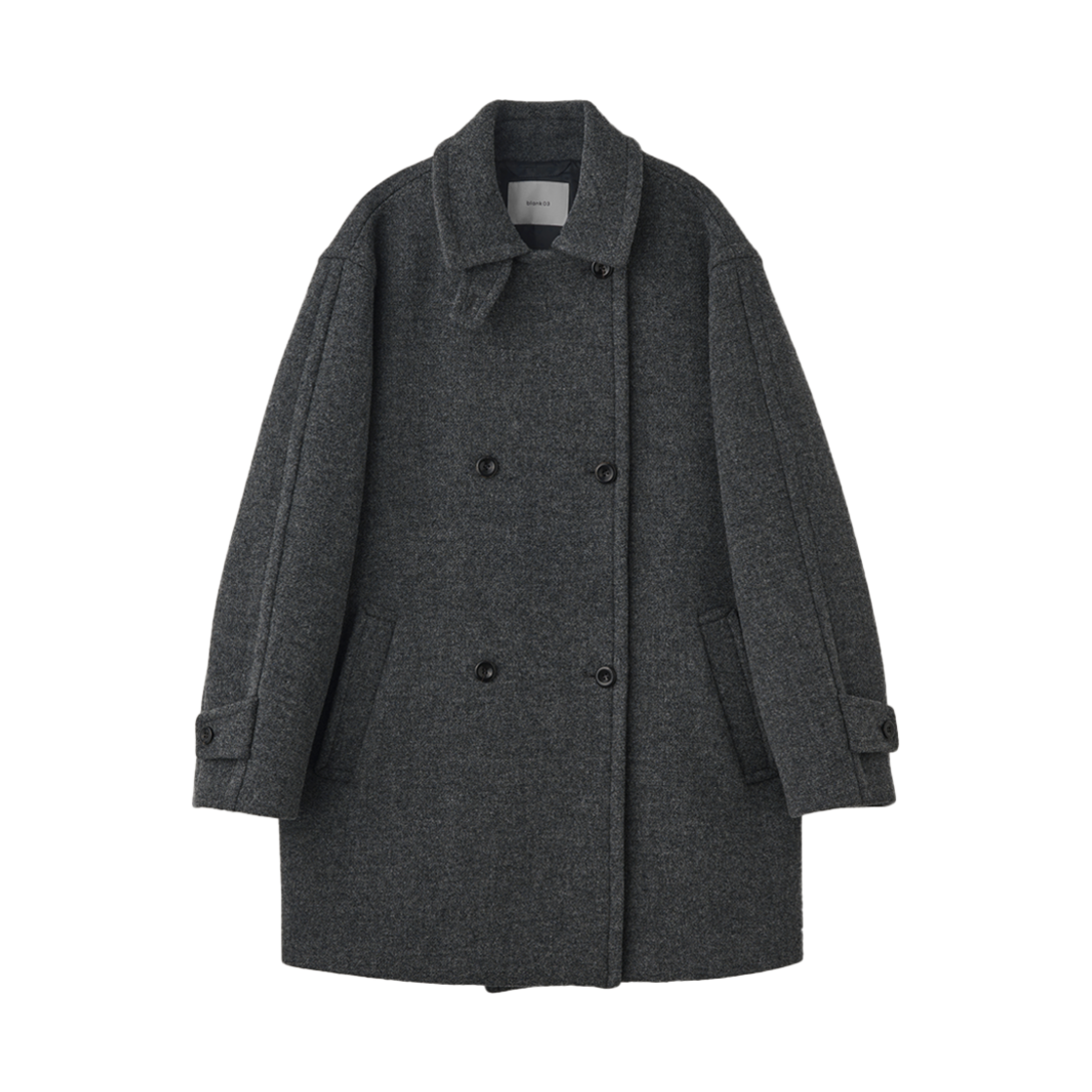 블랭크공삼 셔틀랜드 울 오버핏 피코트 멜란지 그레이