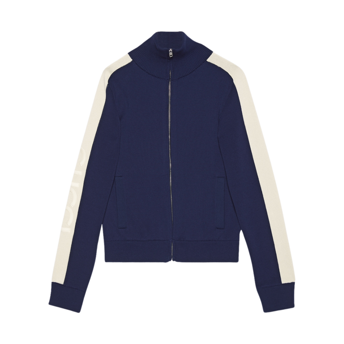 구찌 코튼 니트 집 봄버 자켓 블루 아이보리(Gucci Cotton Knit Zip Bomber Jacket Blue Ivory) - 1