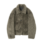Millo Women Button Reversible Fur Jacket Charcoal