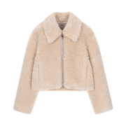 (W) Loeuvre Faux Fur Zip-Up Jacket Light Beige