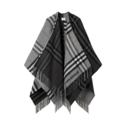 Burberry Contrast Check Wool Cashmere Jacquard Cape Grey Charcoal