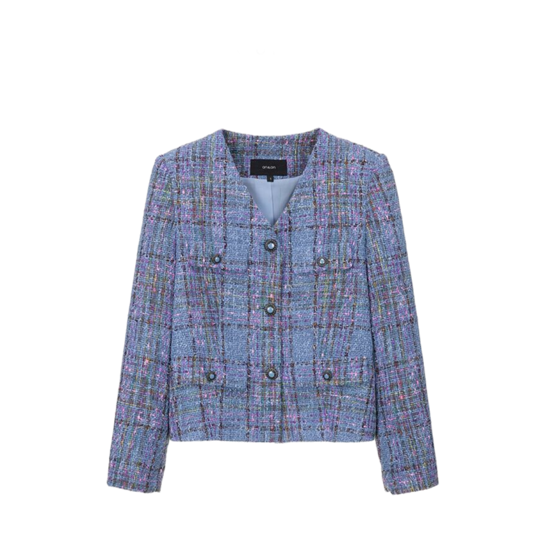 (W) 온앤온 칼라리스 트위드 자켓 블루((W) On&On Collarless Tweed Jacket Blue)