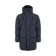 Stone Island 70123 Crinkle Reps Hooded Long Down Jacket Navy Blue - 21FW