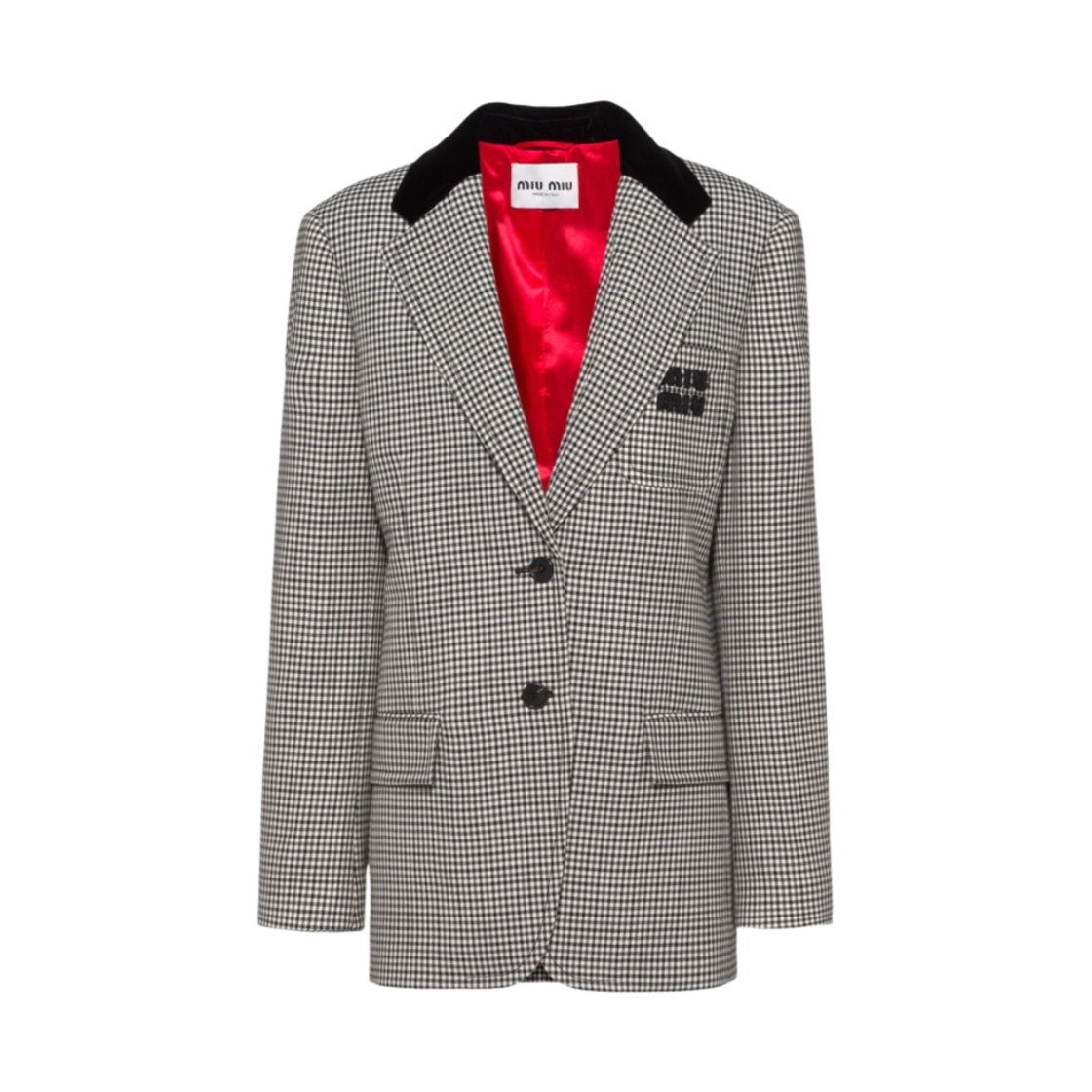 (W) 미우 미우 싱글 브레스티드 하운드투스 체크 자켓 블랙((W) Miu Miu Single Breasted Houndstooth Check Jacket Black) - 1