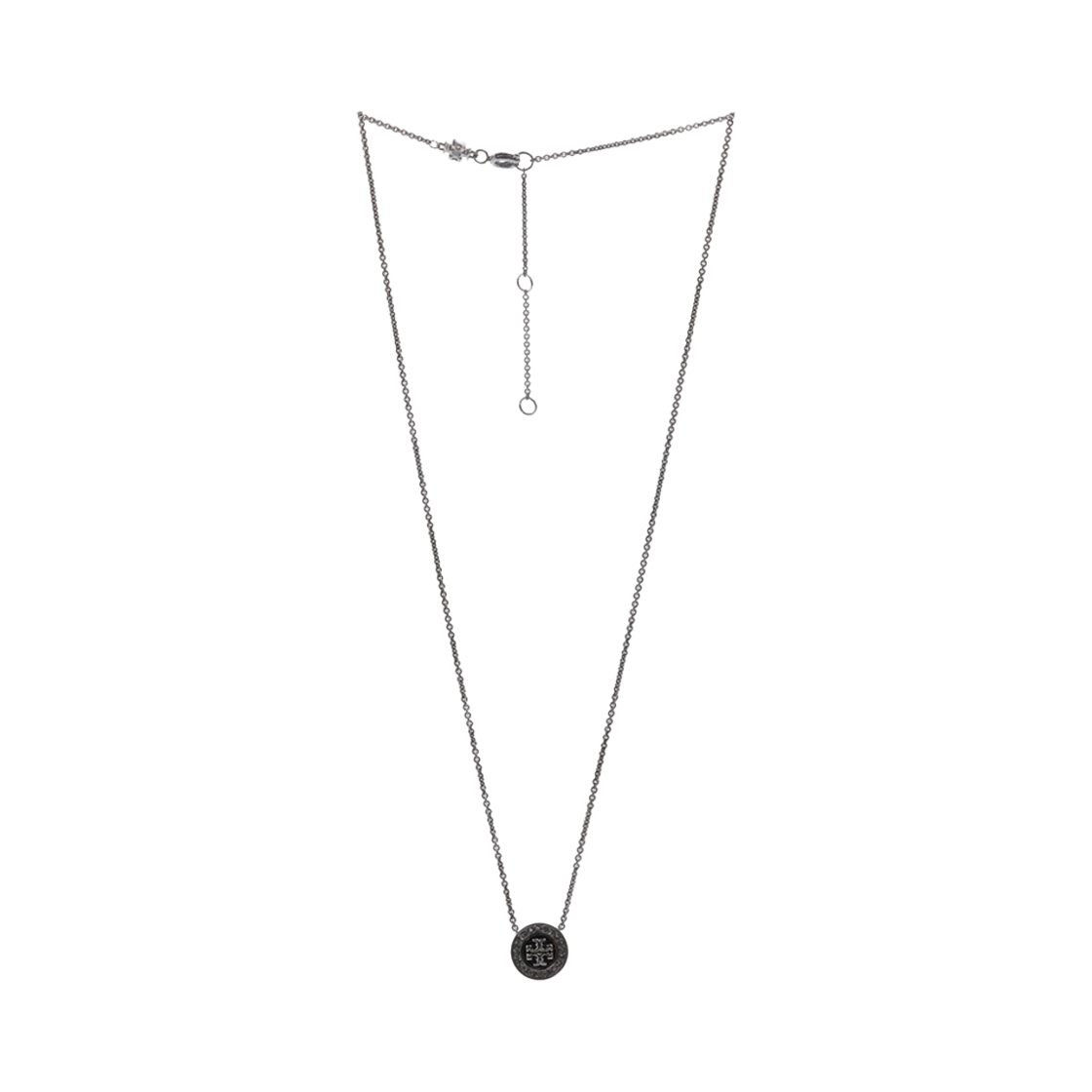 143755-886 (W) Tory Burch Logo Charm Necklace Shiny Hematite