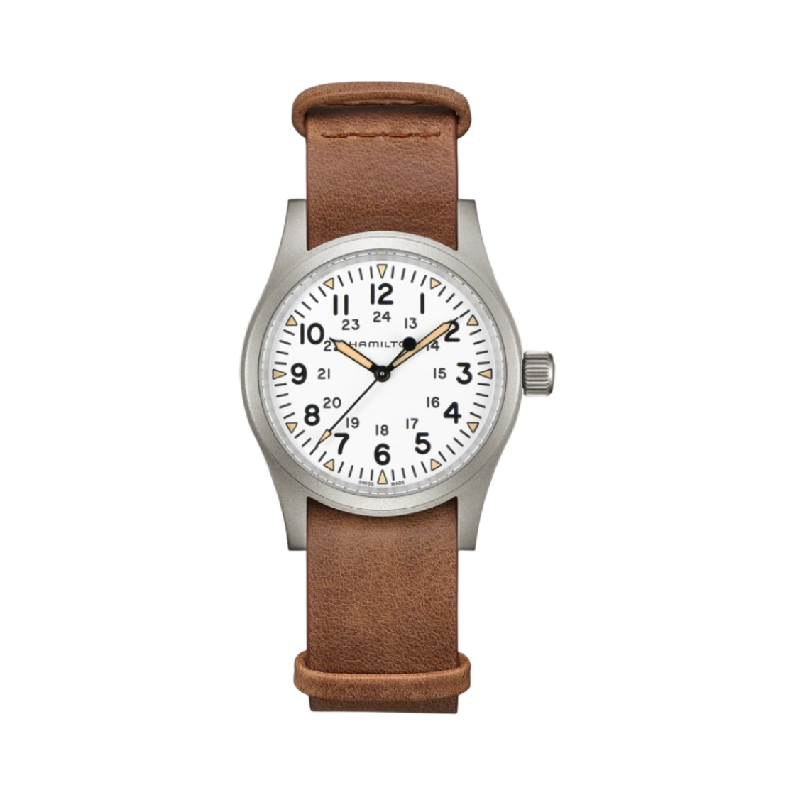 해밀턴 카키 필드 메카니컬 38mm 소가죽 브라운 화이트(Hamilton Khaki Field Mechanical 38mm Cow Leather Brown White)
