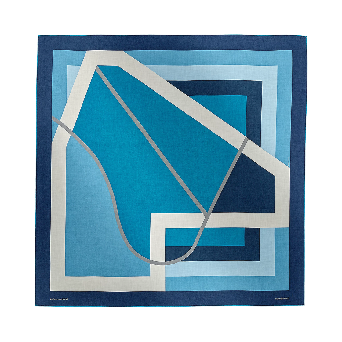 에르메스 슈발 오 까레 스카프 100 블루 이즈미르 씨엘 블랑(Hermes Cheval Au Carre Scarf 100 Bleu Izmir Ciel Blanc) - 1