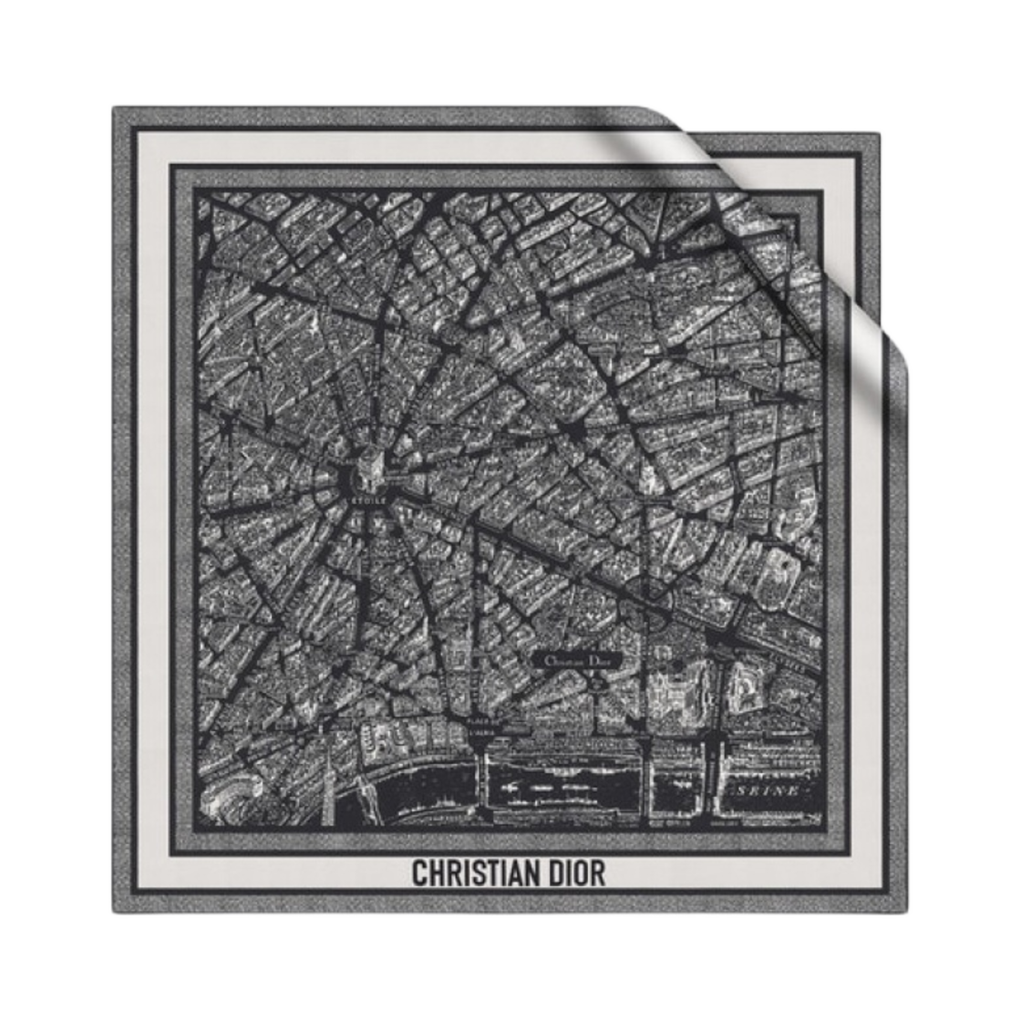 디올 플랜 드 파리 90 스퀘어 스카프 실크 트윌 블랙 화이트(Dior Plan de Paris 90 Square Scarf Silk Twill Black White) - 1