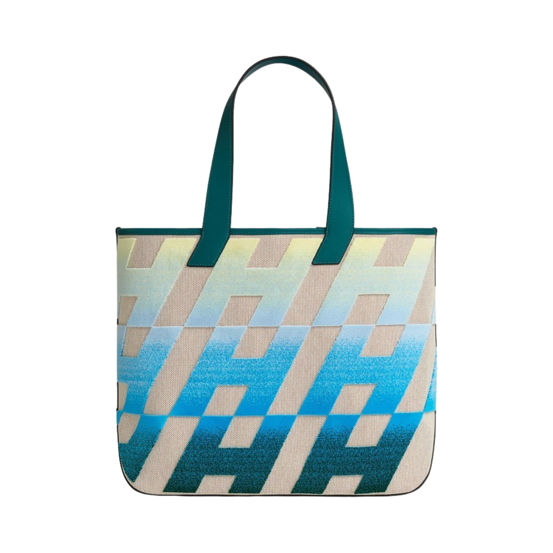 H082924CAAD Hermes Cabas H En Biais 40 Bag H Canvas Swift & Palladium Ecru Beige Jaune Pale Bleu Vert Bosphore - 대표 이미지 #1
