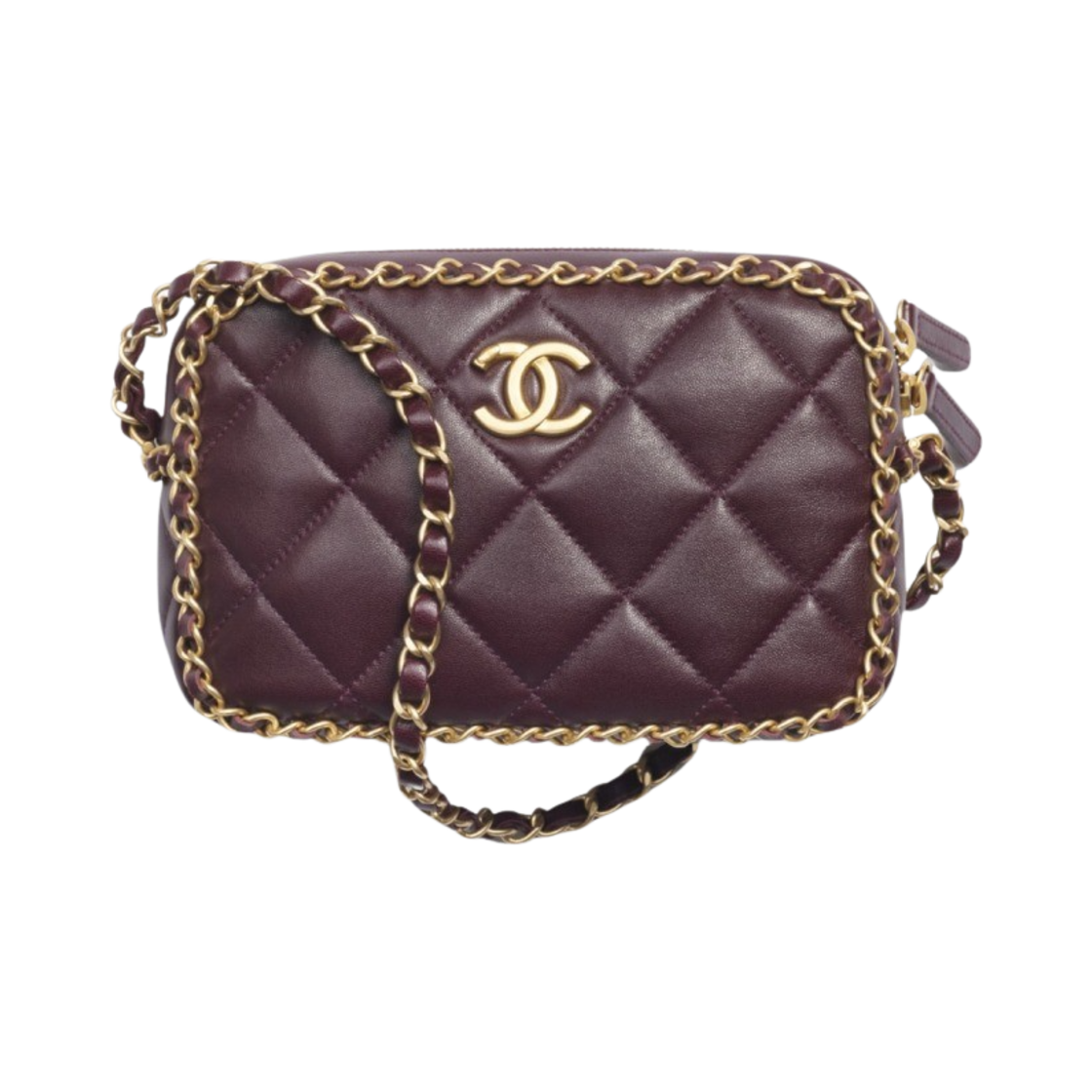 샤넬 스몰 카메라 케이스 램스킨 & 골드 메탈 버건디