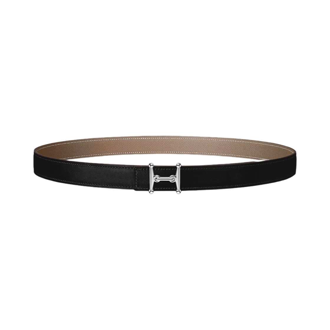 (W) 에르메스 모스 H 벨트 버클 & 리버서블 가죽 스트랩 24mm & 실버 누아 에뚜쁘((W) Hermes Mors H Belt Buckle & Reversible Leather Strap 24mm & Silver Noir Etoupe) - 1