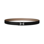 (W) Hermes Mors H Belt Buckle & Reversible Leather Strap 24mm & Silver Noir Etoupe