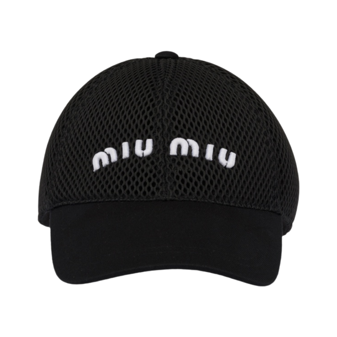 (W) 미우 미우 메쉬 베이스볼 캡 블랙((W) Miu Miu Mesh Baseball Cap Black) - 1
